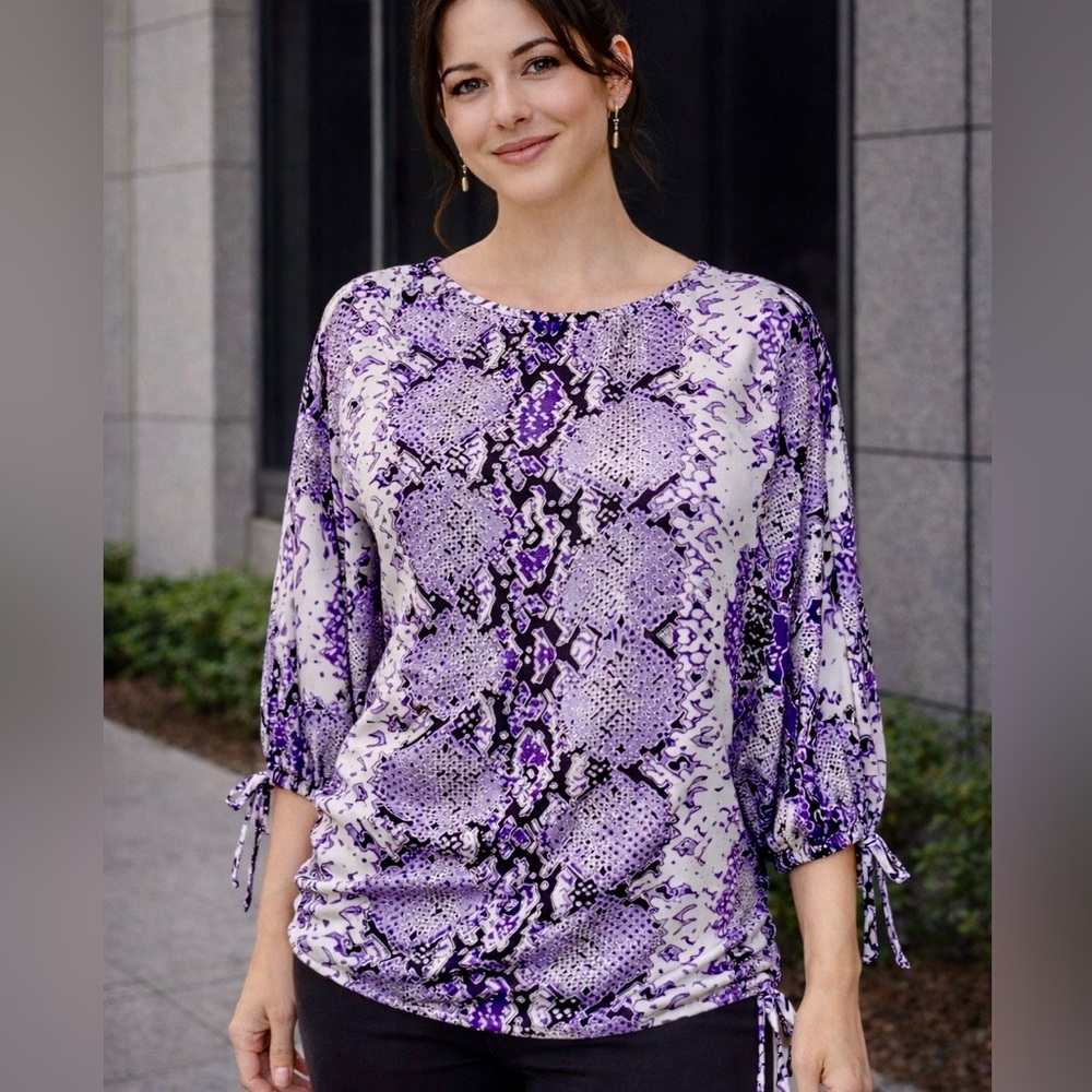 MICHAEL Michael Kors Purple and Cream Snake Print Blouse Size S